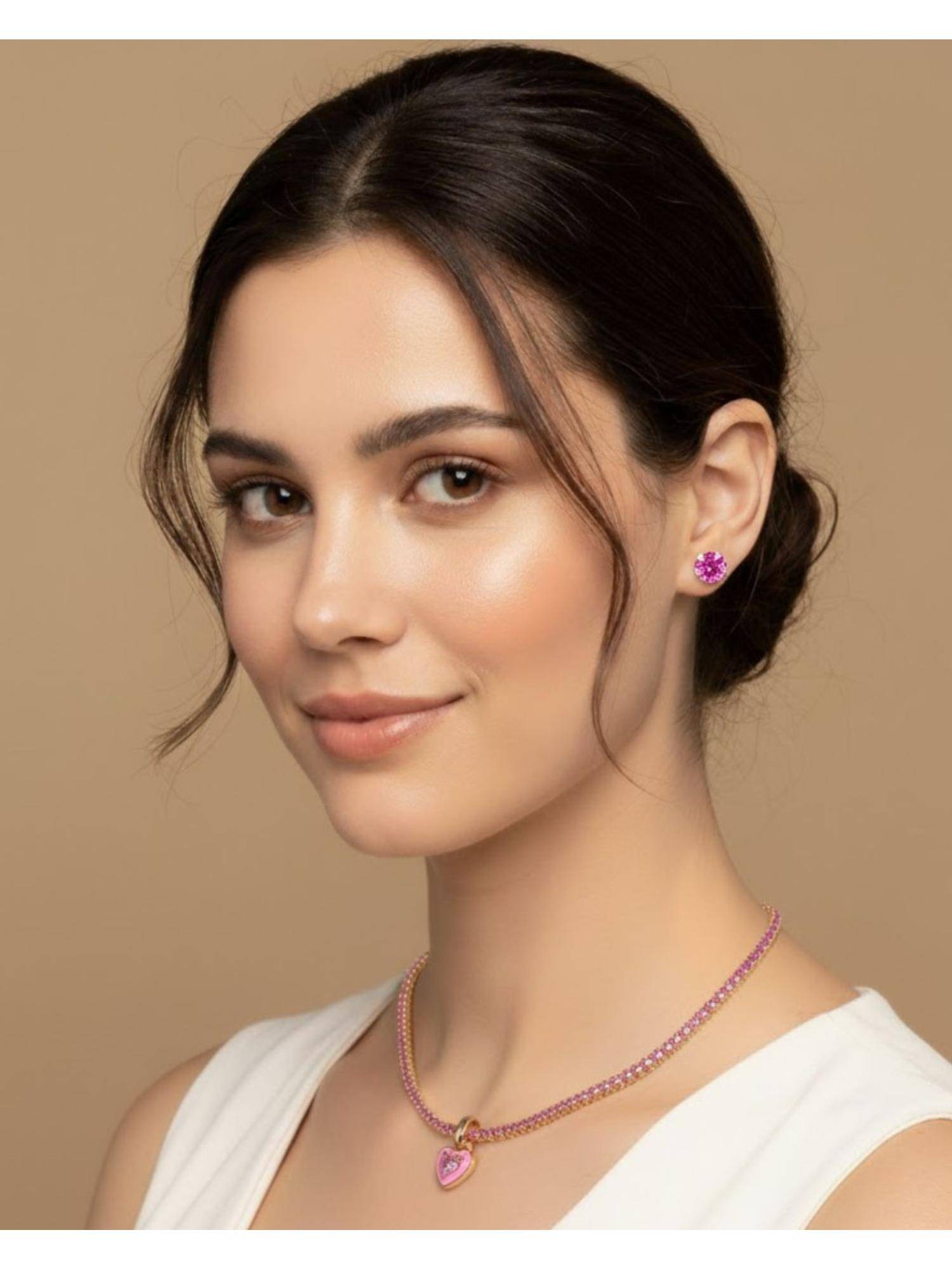 Shopsiiri Heart Pop Tennis Pink Stone Necklace