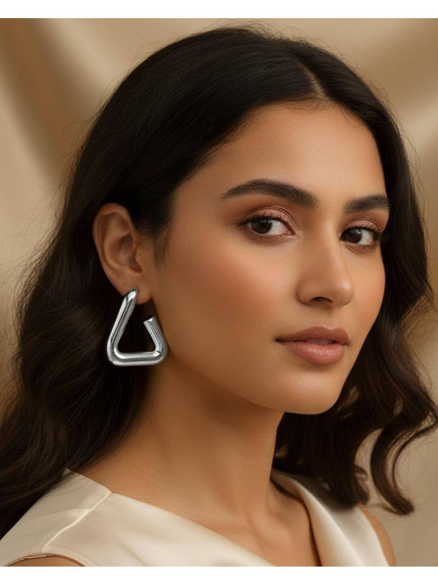 Shopsiiri Silver Triangle Hollow Hoop Earrings