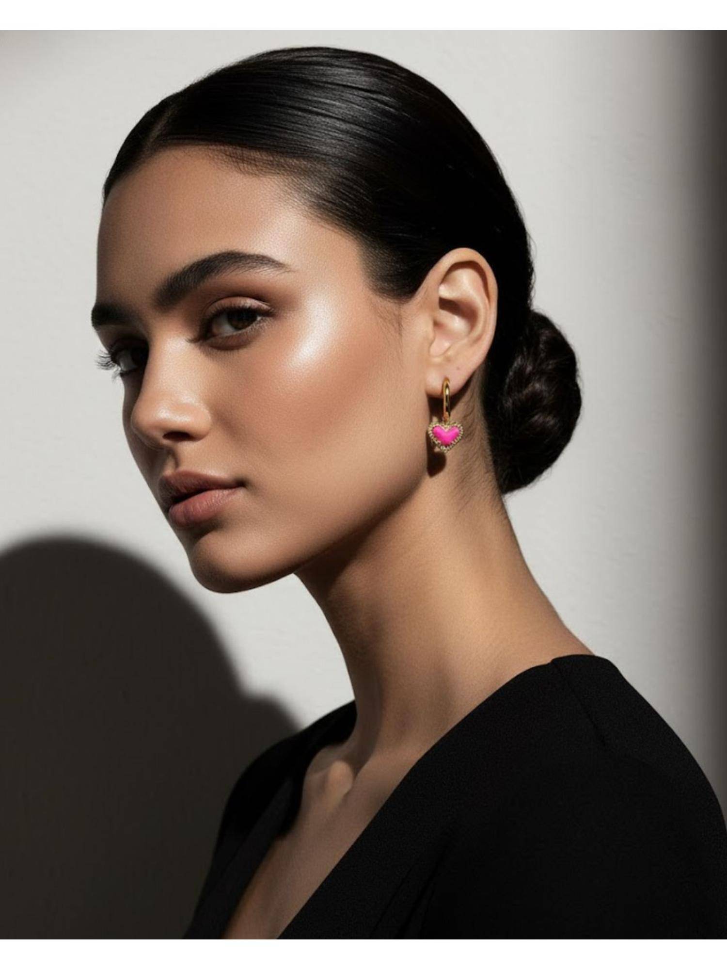 Shopsiiri Pink Sweet Heart Hoop Earrings