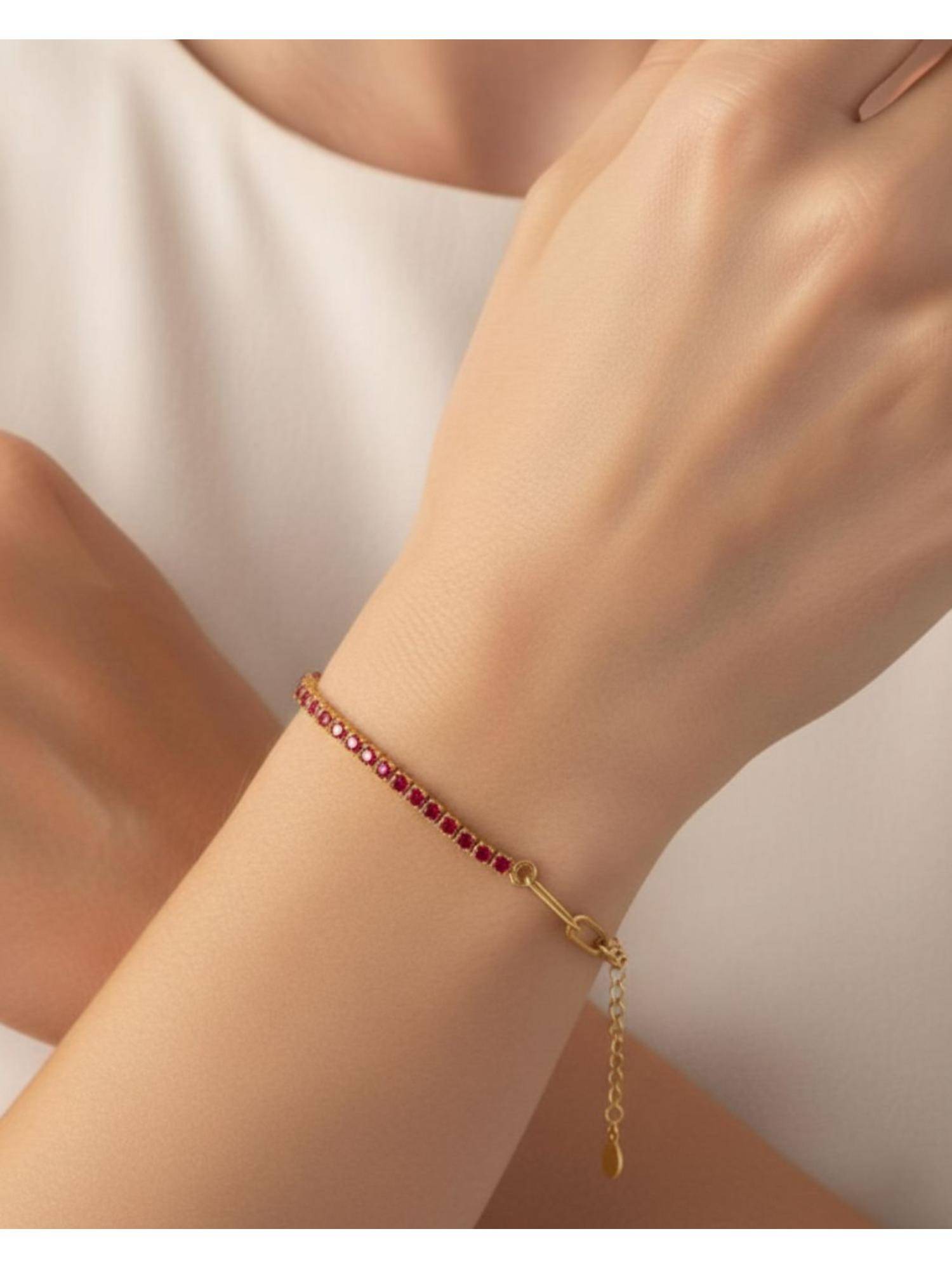 Shopsiiri Red Dazzle Link Tennis Bracelet