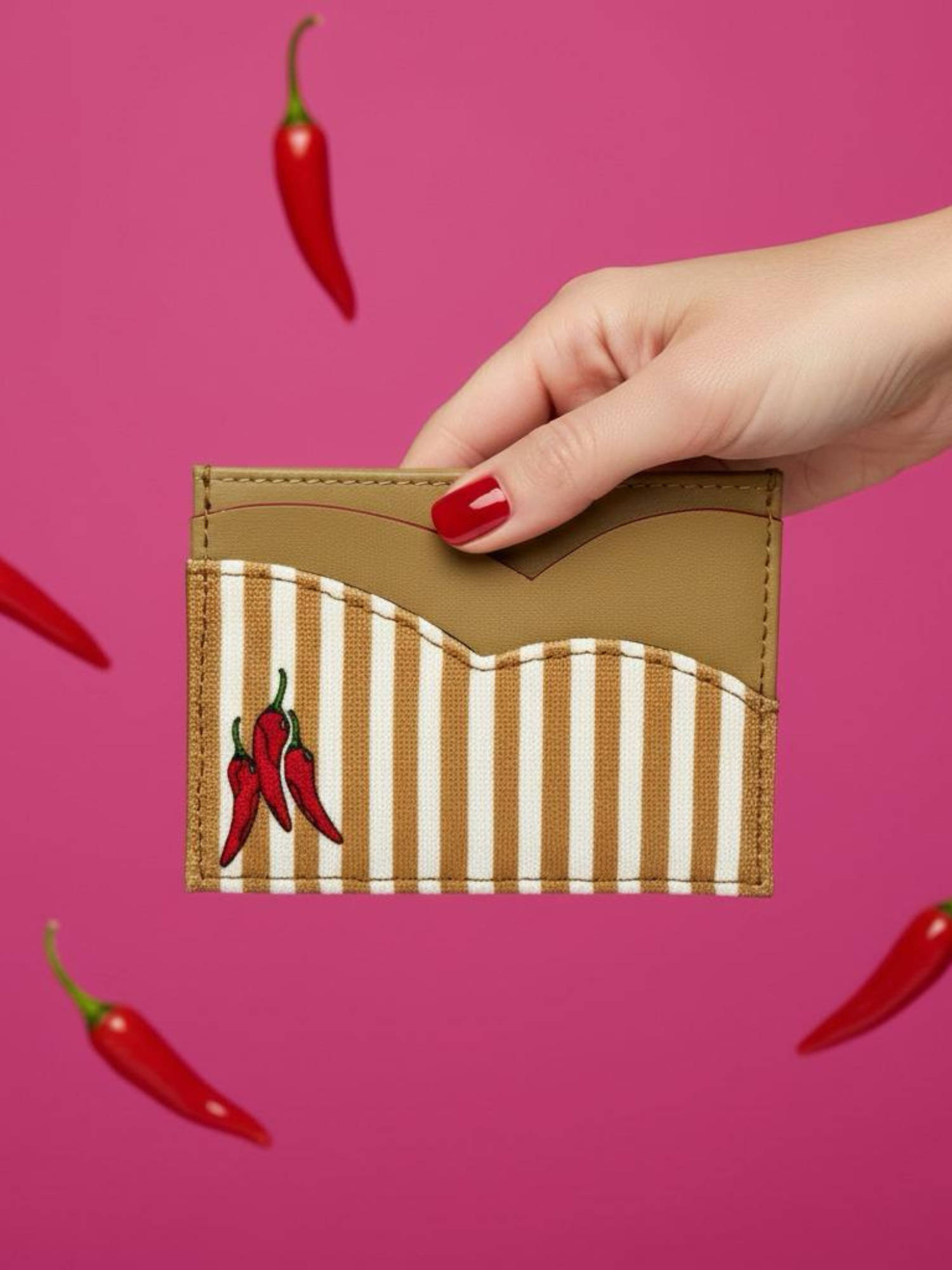 ETCETERA Stripe Right - Hot Chillies Card Holder- Khaki
