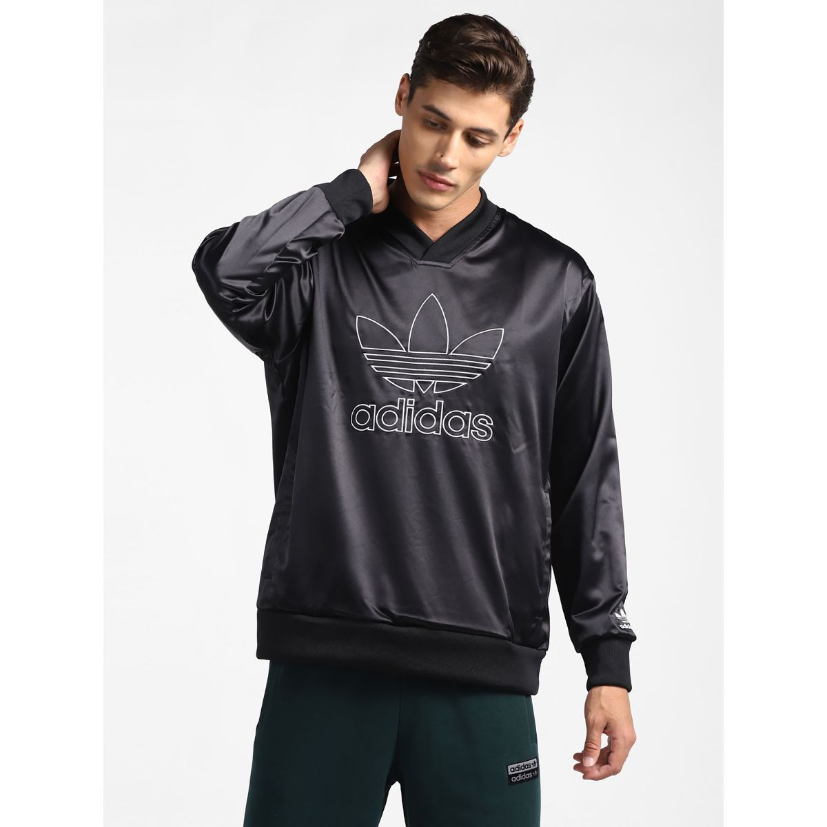 adidas Originals TF Satin Jersey BLack CaSUal T-Shirt (XS)