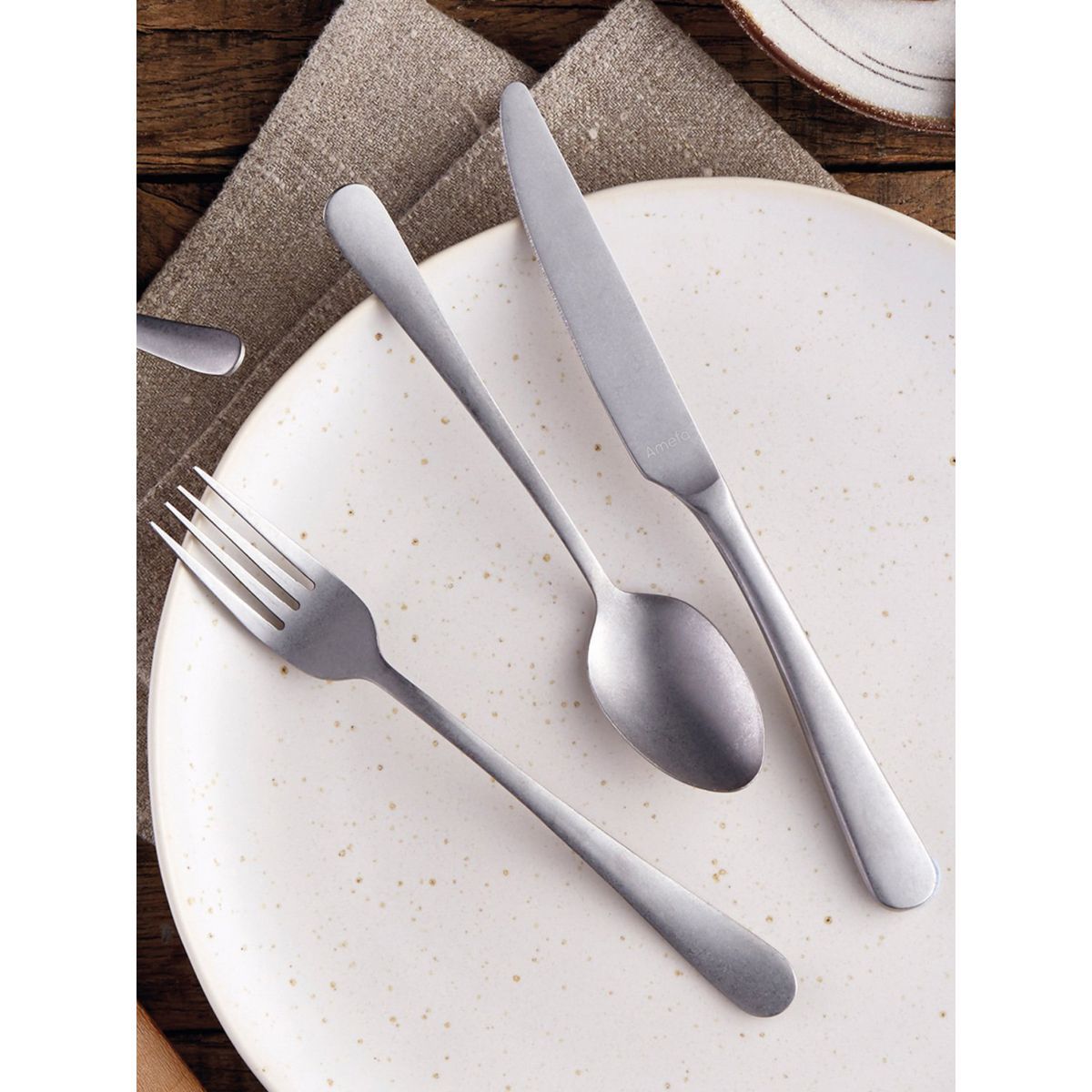 Amefa Austin Stonewash Stainless Steel Dinner Spoons Set, 12-Pieces