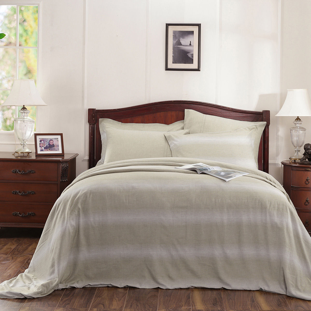 Maspar Cotsmere Rhythmic Stripe 300TC Cotton White Double Duvet Cover