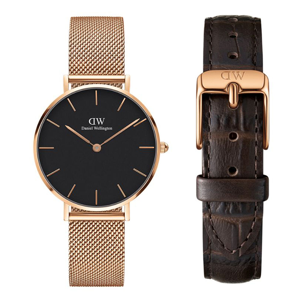 Daniel Wellington Petite Melrose 32mm Black 14mm York Strap