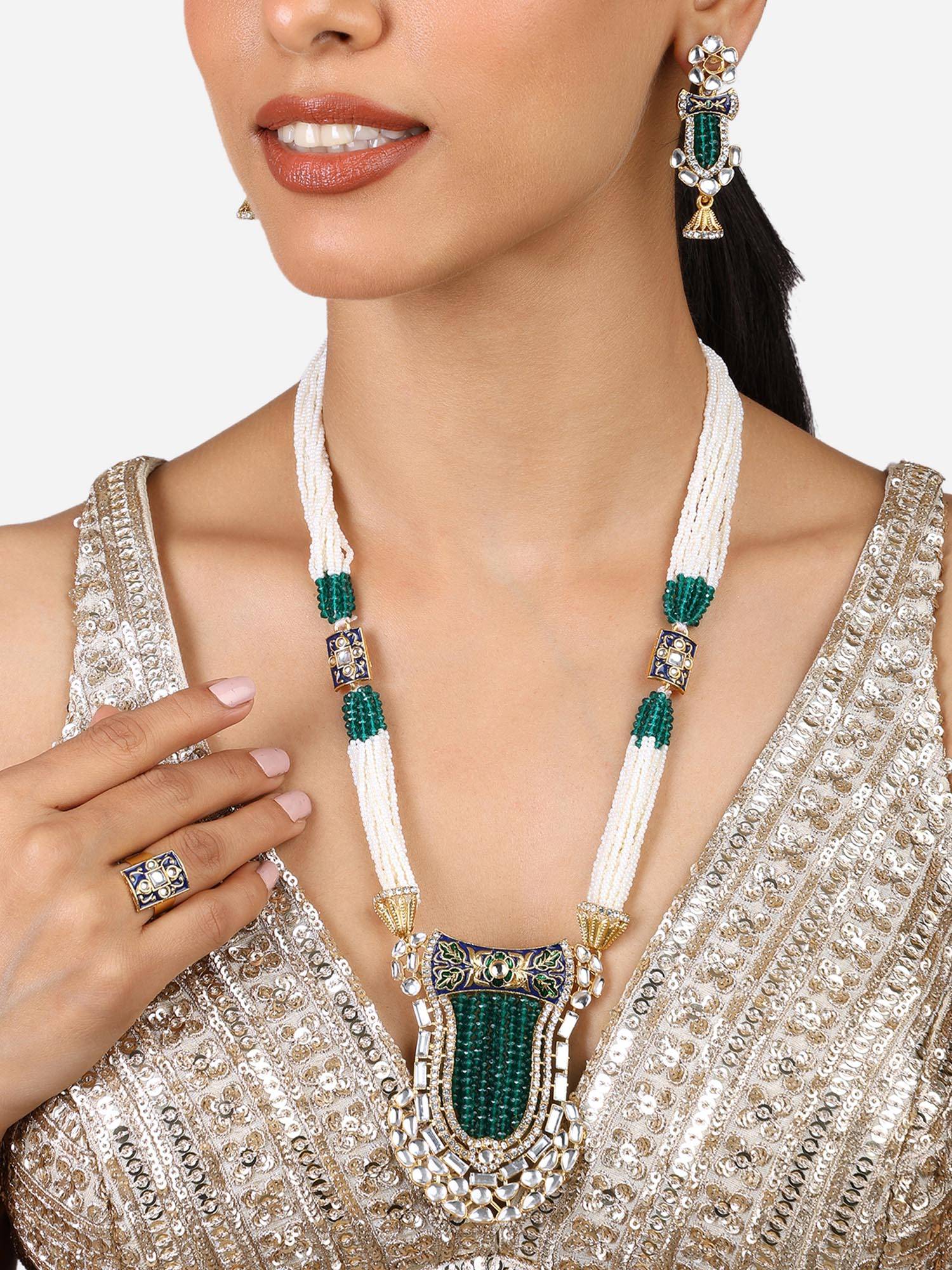 Zaveri Pearls Multi-Color Multistrand Stone Studded Jewellery Set