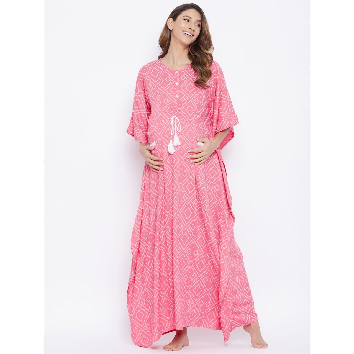 Buy The Kaftan Company Patterned Bandhani Print Maternity Kaftan Pink
