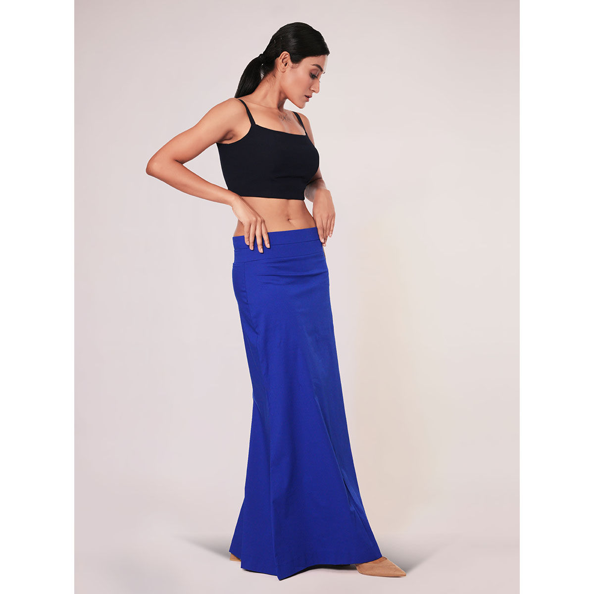 Buy I AM BY DOLLYJAIN Women Royal Blue Lycra Solid D'Coat Online