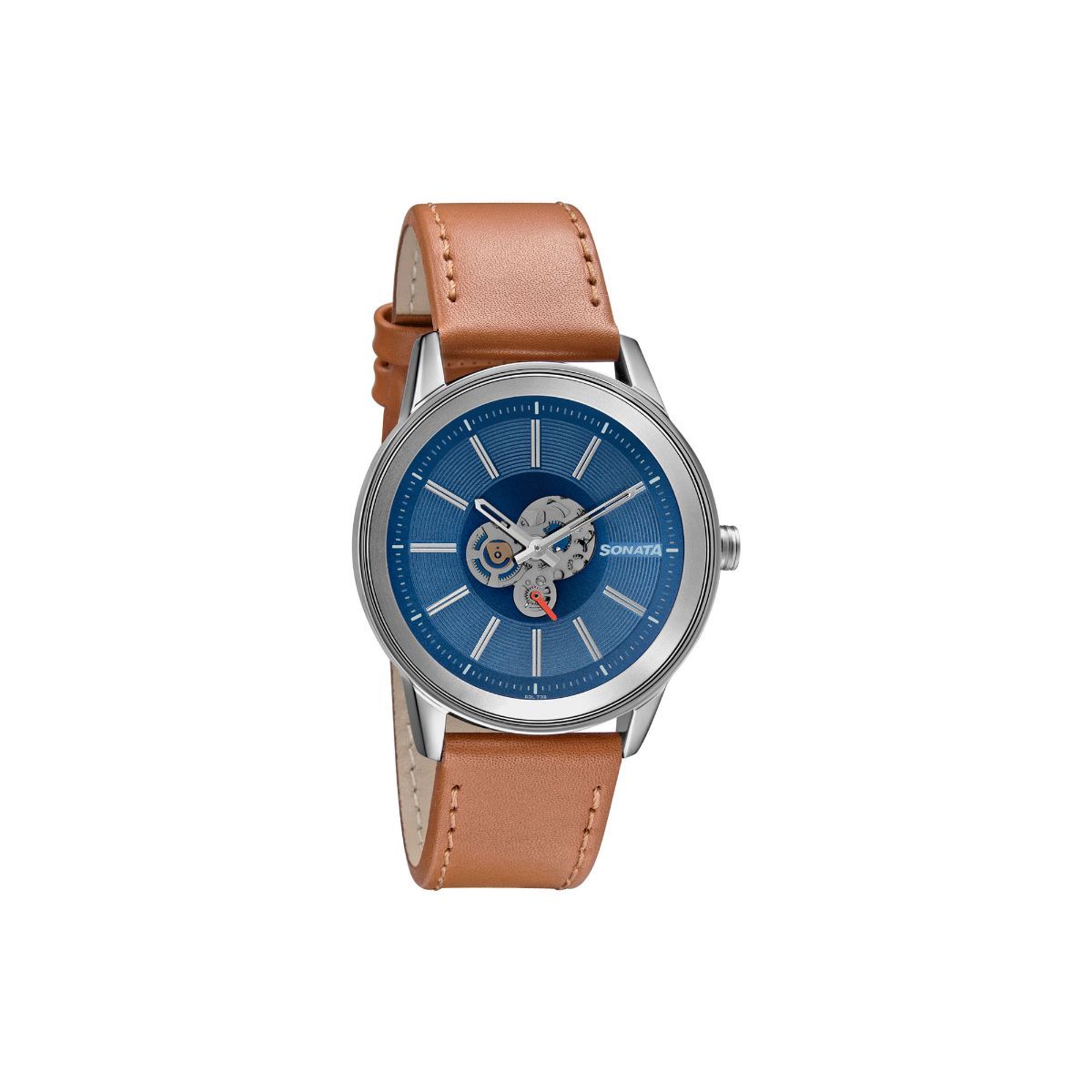 Sonata Quartz Analog Blue Dial Leather Strap Watch for Men