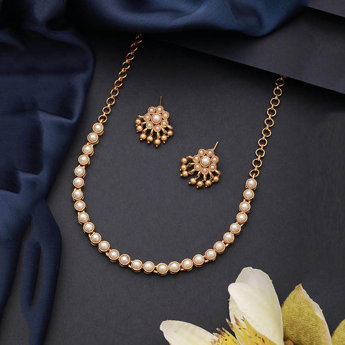 Buy Saraf RS Jewellery Gold Plated Pearl Beaded Minimal Daily Wear - Main Image