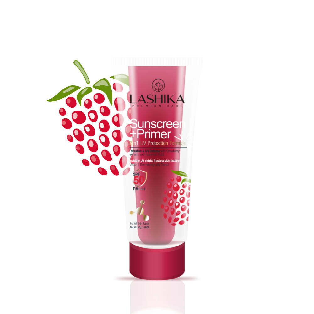 LASHIKA Sunscreen + Primer With Strawberry Extracts, Hyaluronic Acid & Niacinamide