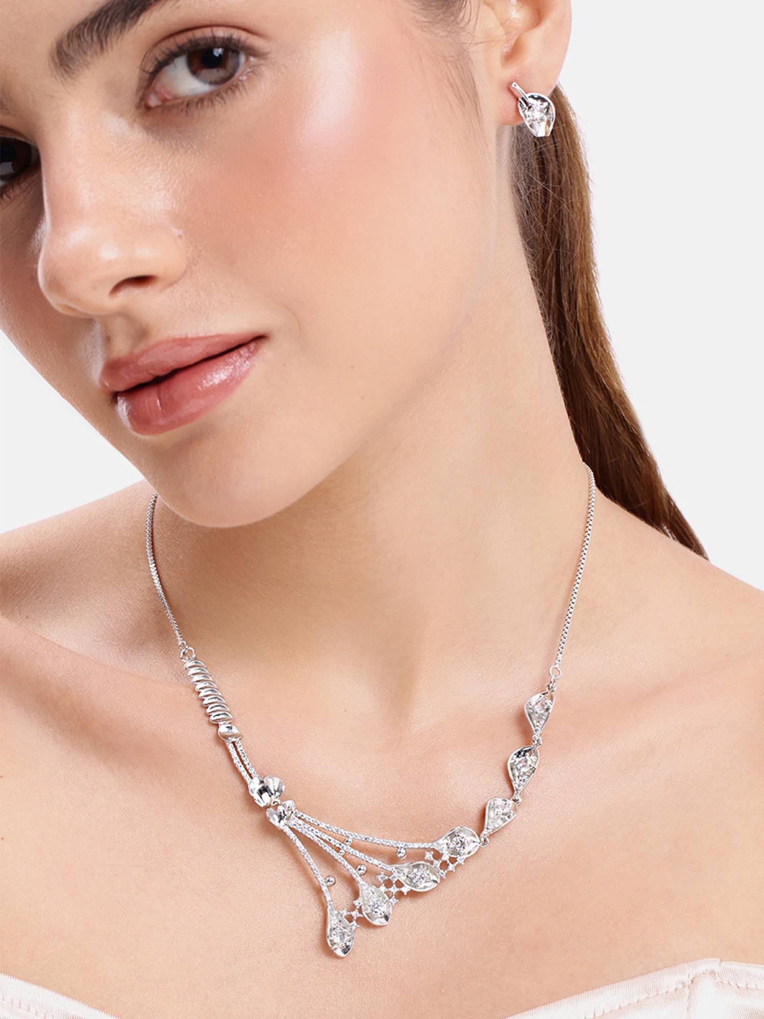 Estele White Cz Rhodium Plated Jewellery Set