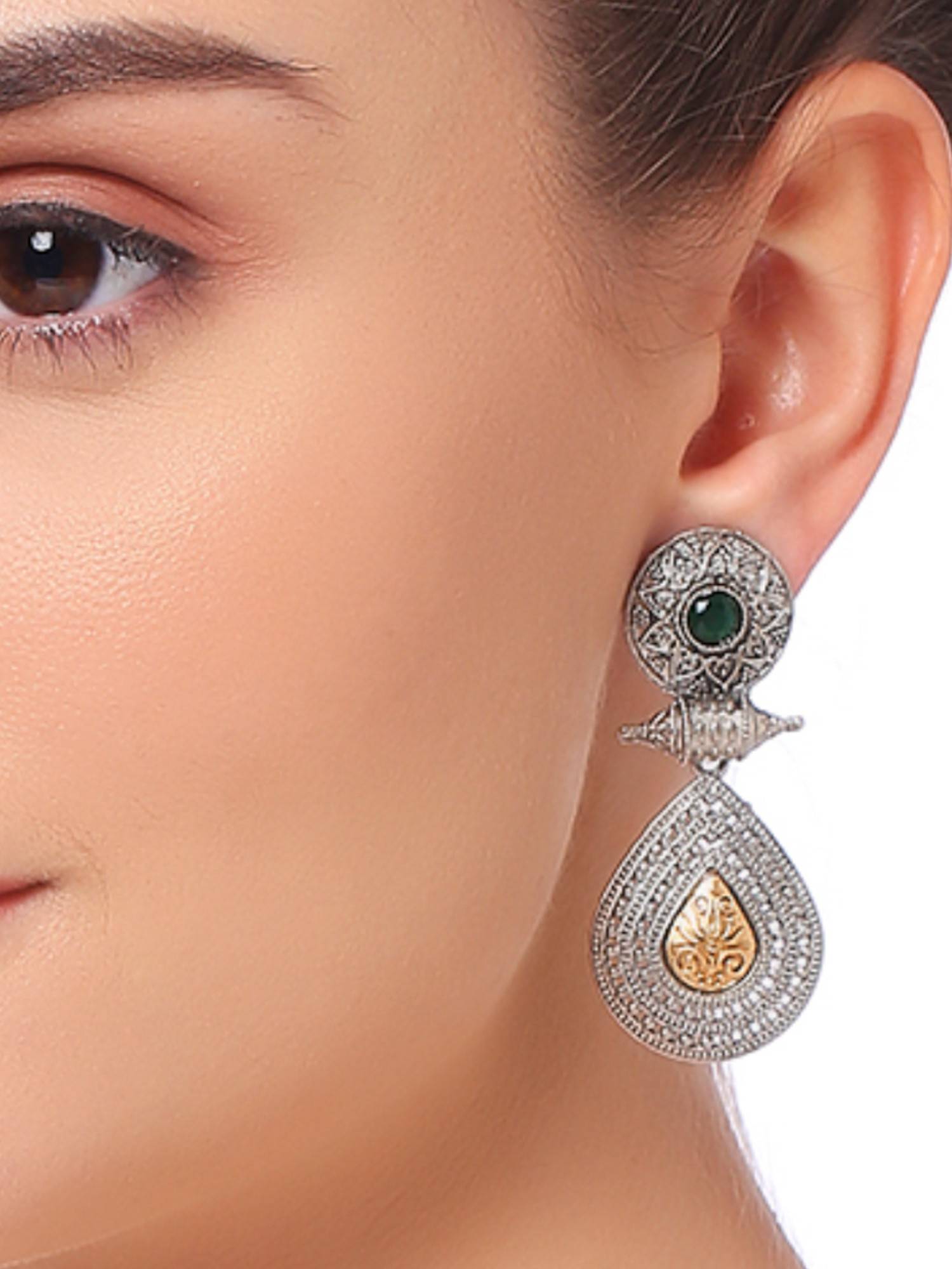 Fabula Oxidised Silver Ethnic Drop Earrings
