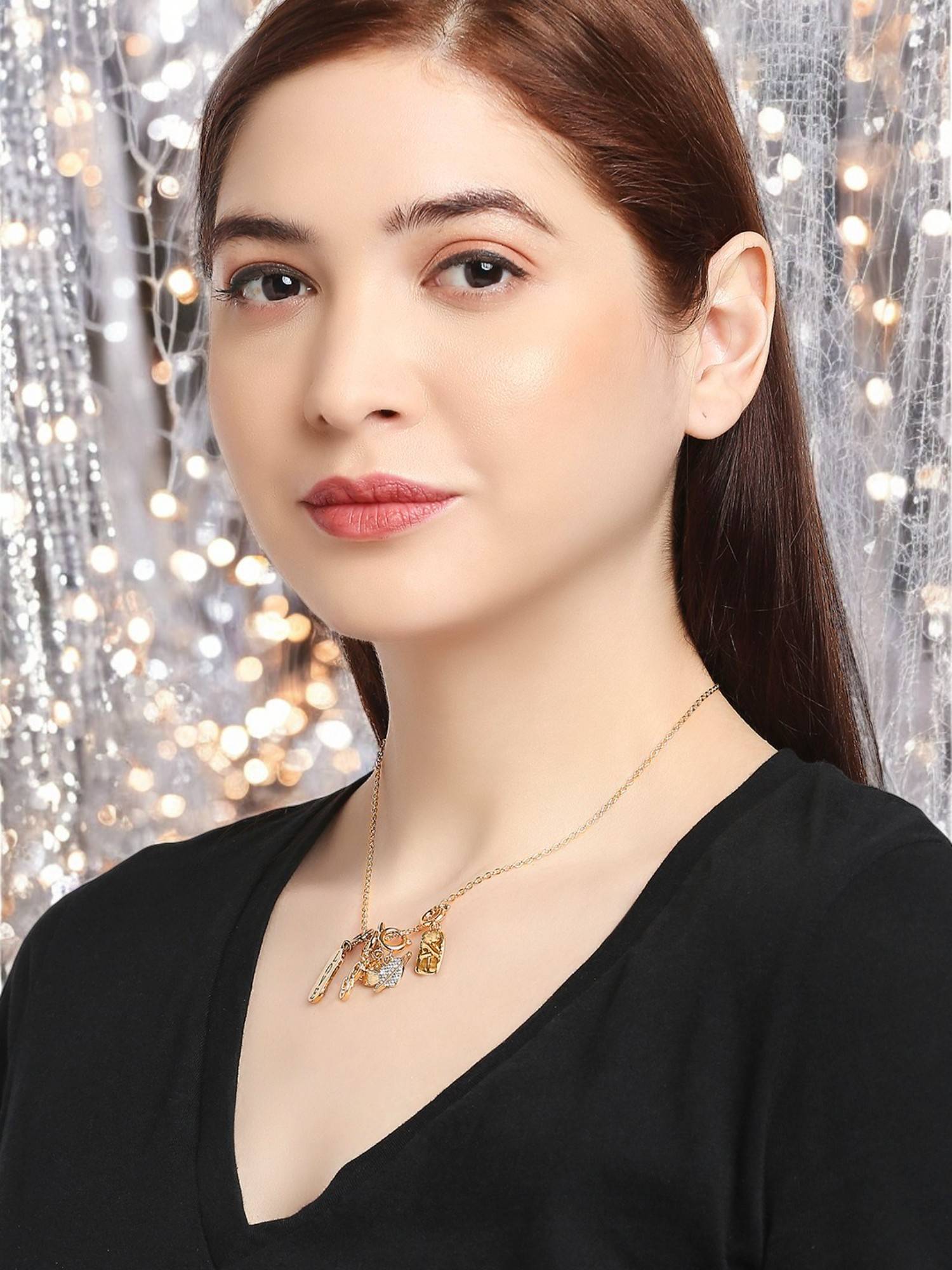 Fabula Gold Tone Evil Eye Charms With Link Chain Necklace