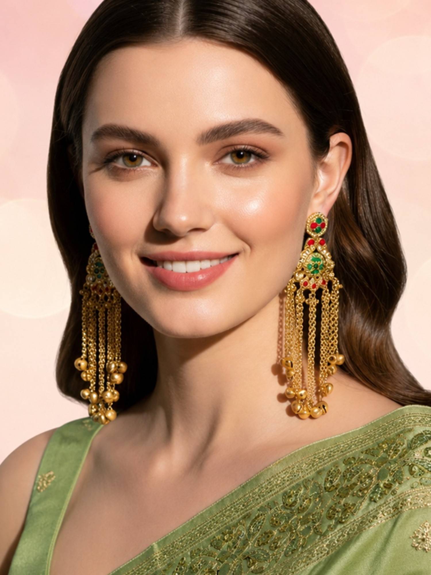 Fabula Gold Heritage Ghungroo Detailing Kashmiri Drop Earrings