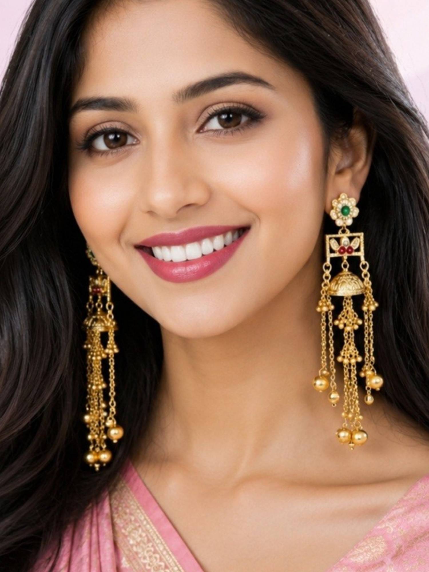Fabula Gold Heritage Ghungroo Detailing Kashmiri Drop Earrings