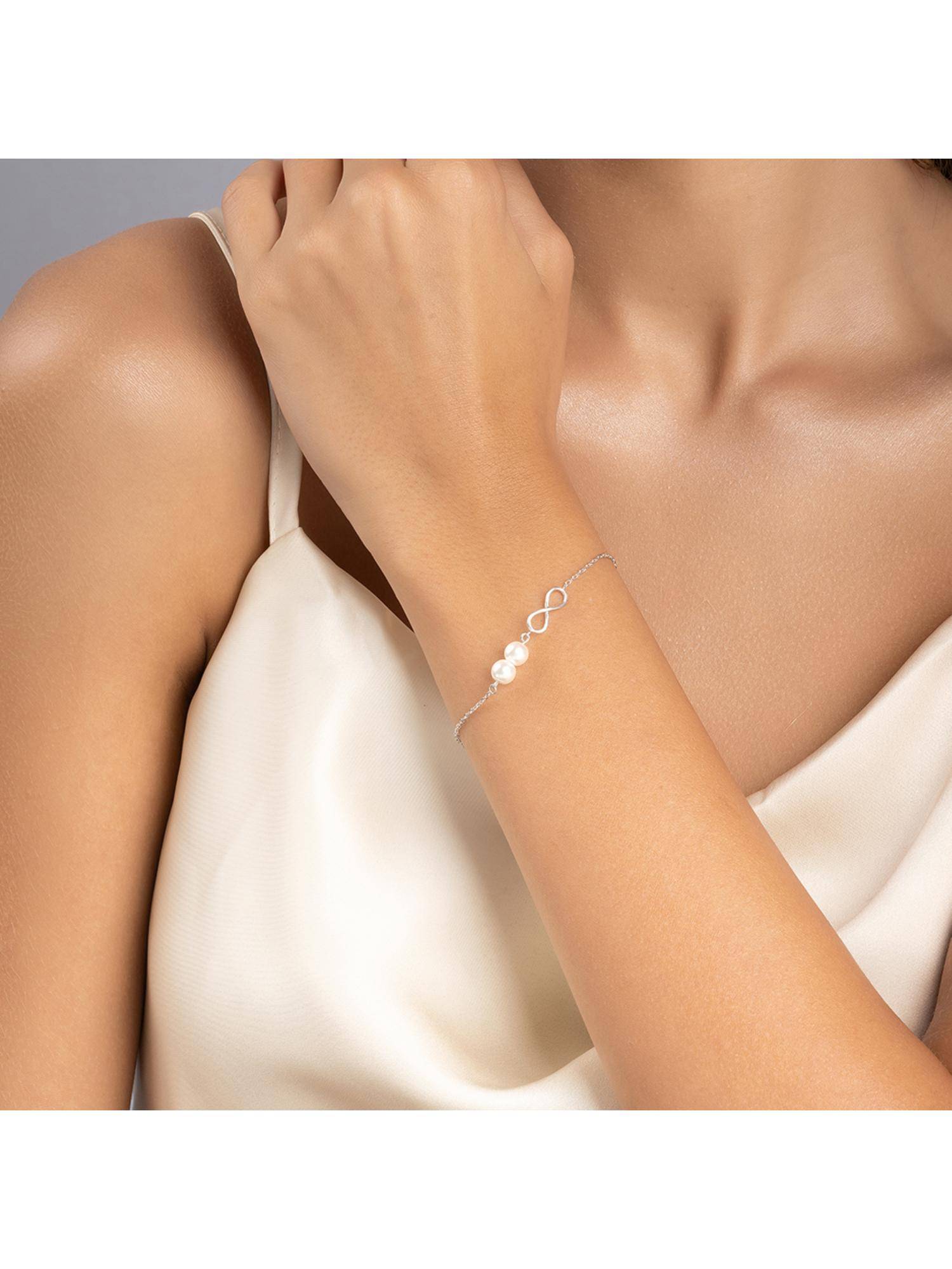 TOUCH925 Pure 925 Silver Infinity Pearl Charm Bracelet
