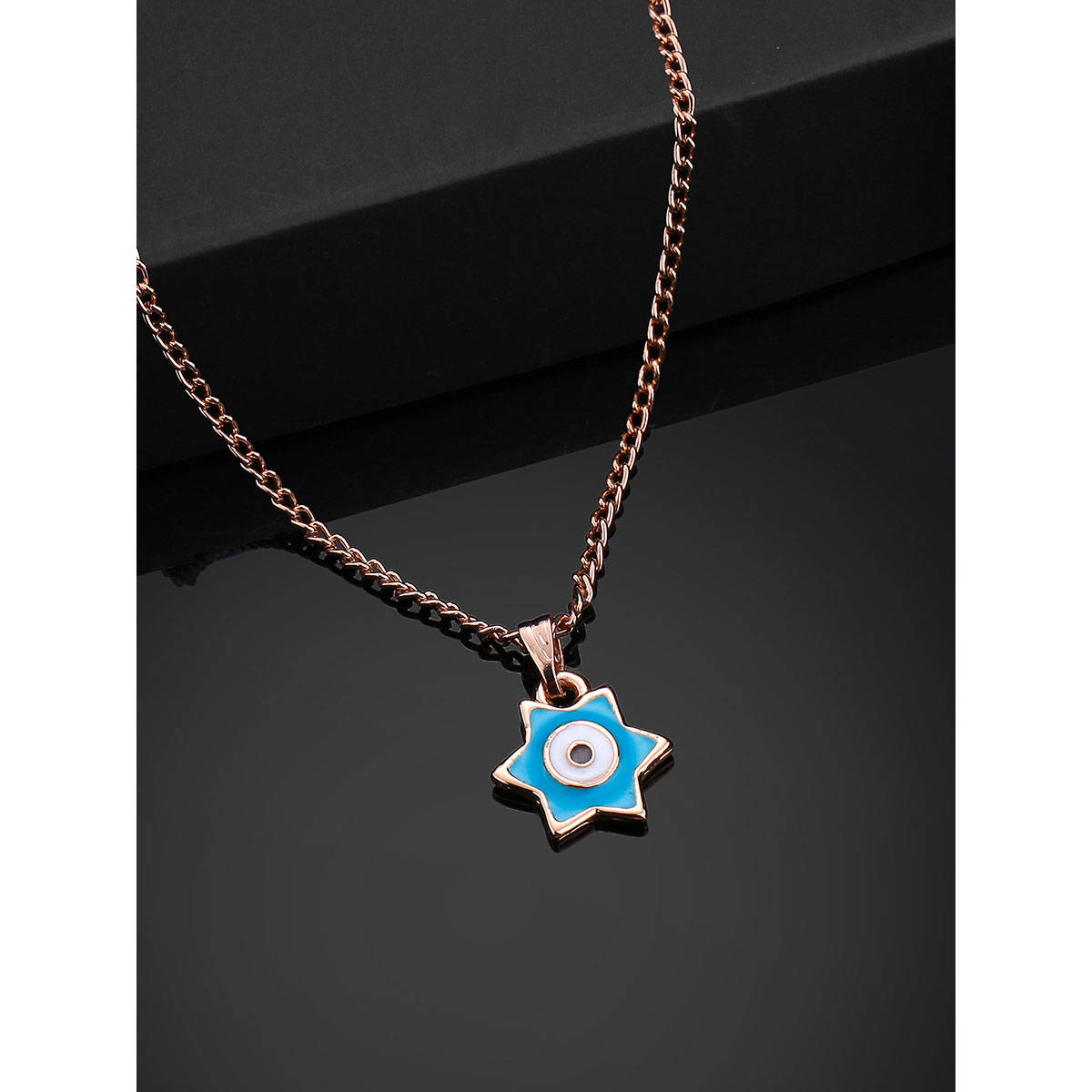 Estele Rose Gold Plated Elegant Star Designer Evil Eye Charm Pendant With Chain