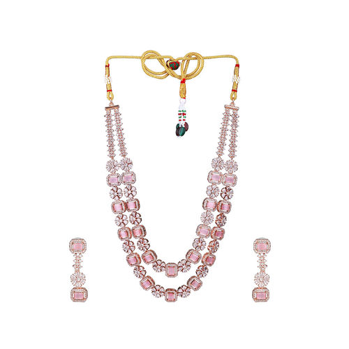 Buy Estele Rose Gold Plated Cz Captivating Double Line Necklace