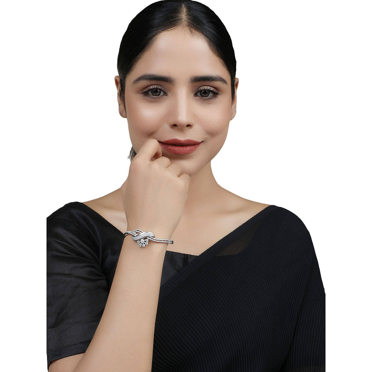 Anika's Creations Designer Silver Plated Floral Design White American Diamond Bracelet