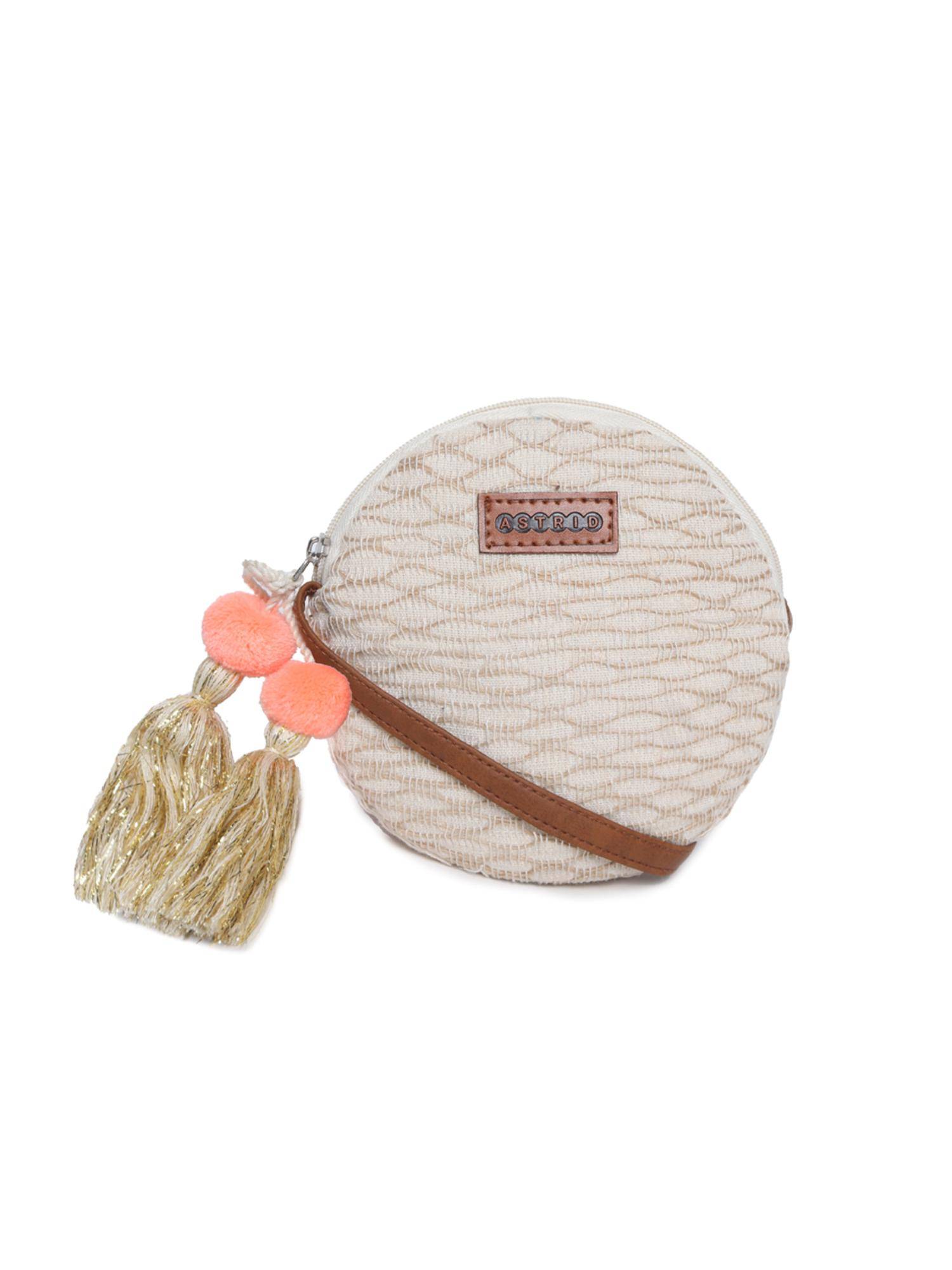 Astrid Multi-Color Round Embroidered Tassel Sling Bag