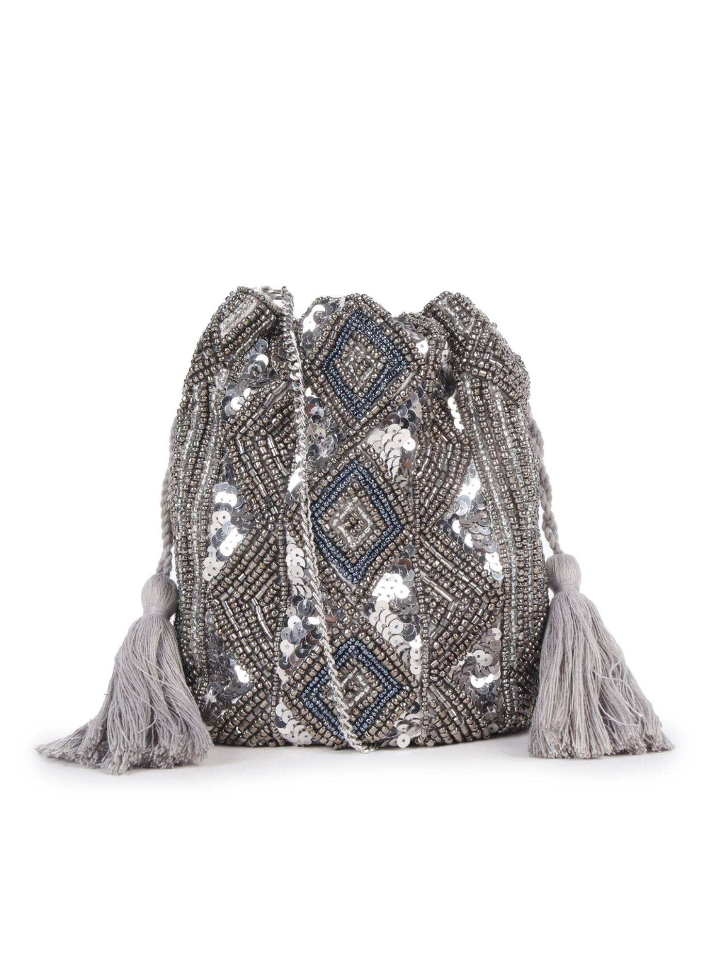 Astrid Beaded Work Party Sling Bag - Silver