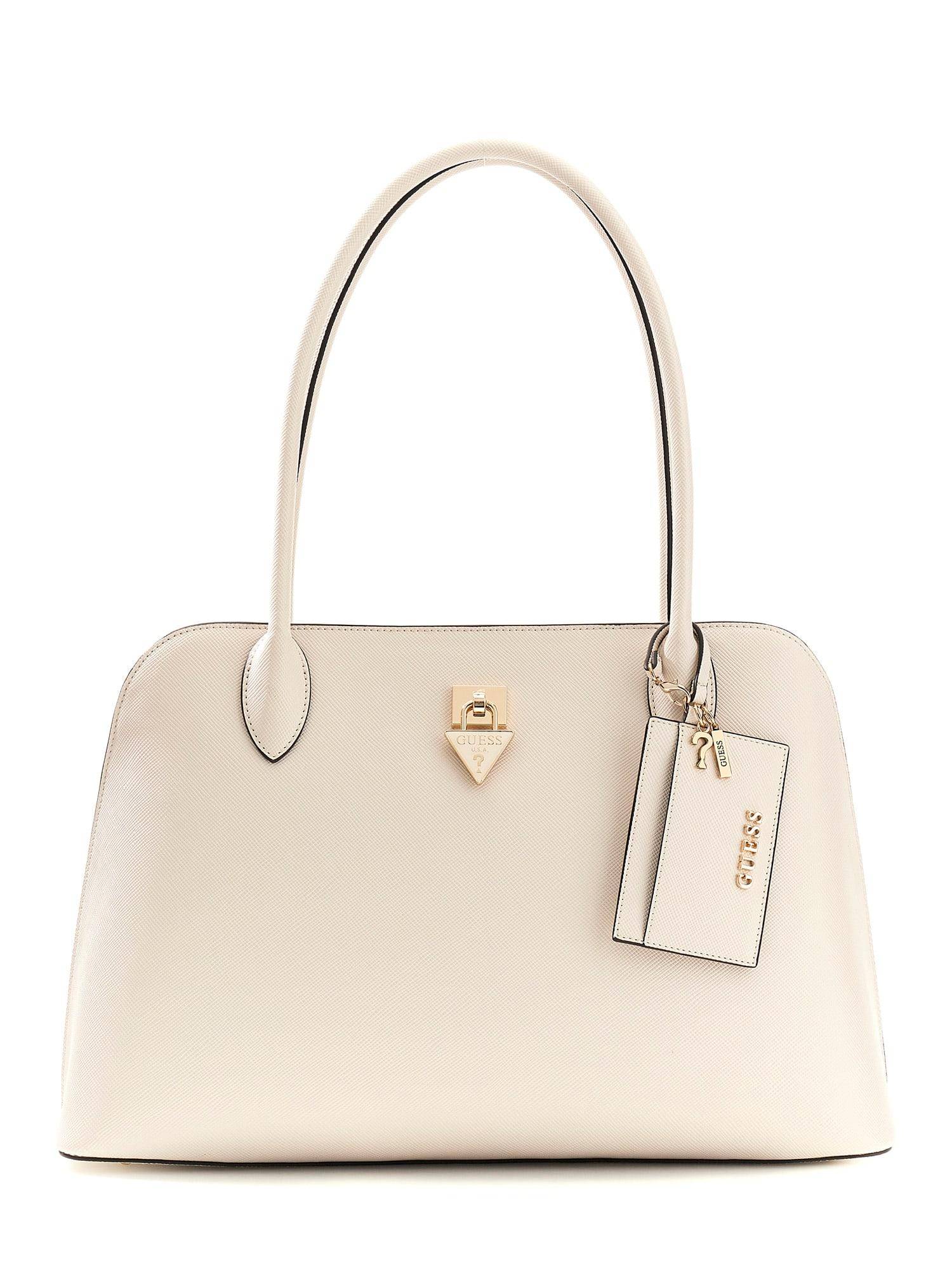 Guess Off White Solid PU Women Satchel Bag