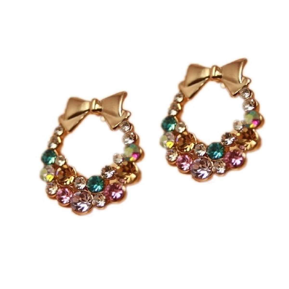 Fabula Jewellery Gold Tone Multicolor Crystal Bowknot Shape Ear Stud  Earrings
