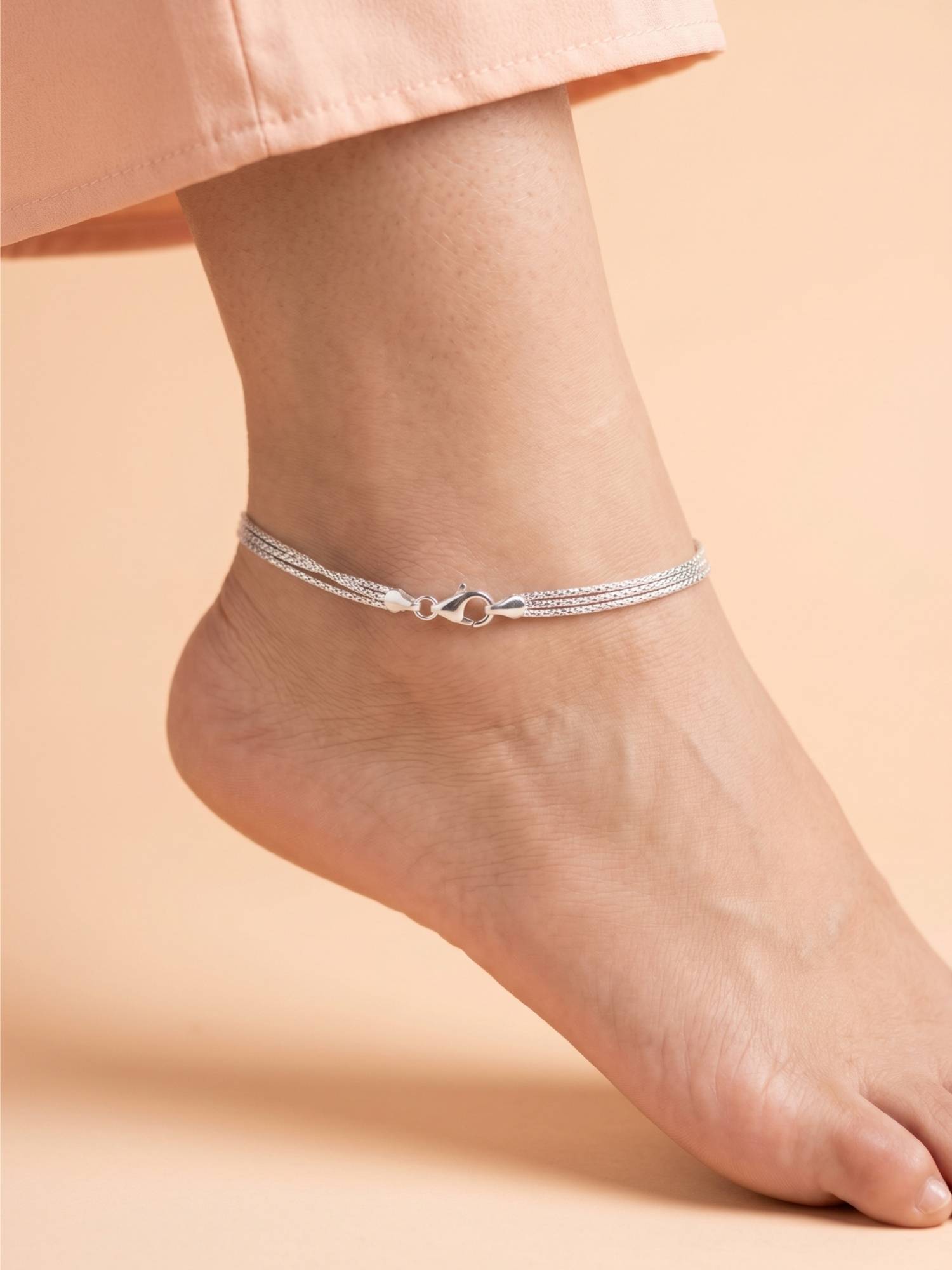 925 SILLER Multi-Layered Silver Essential Anklet