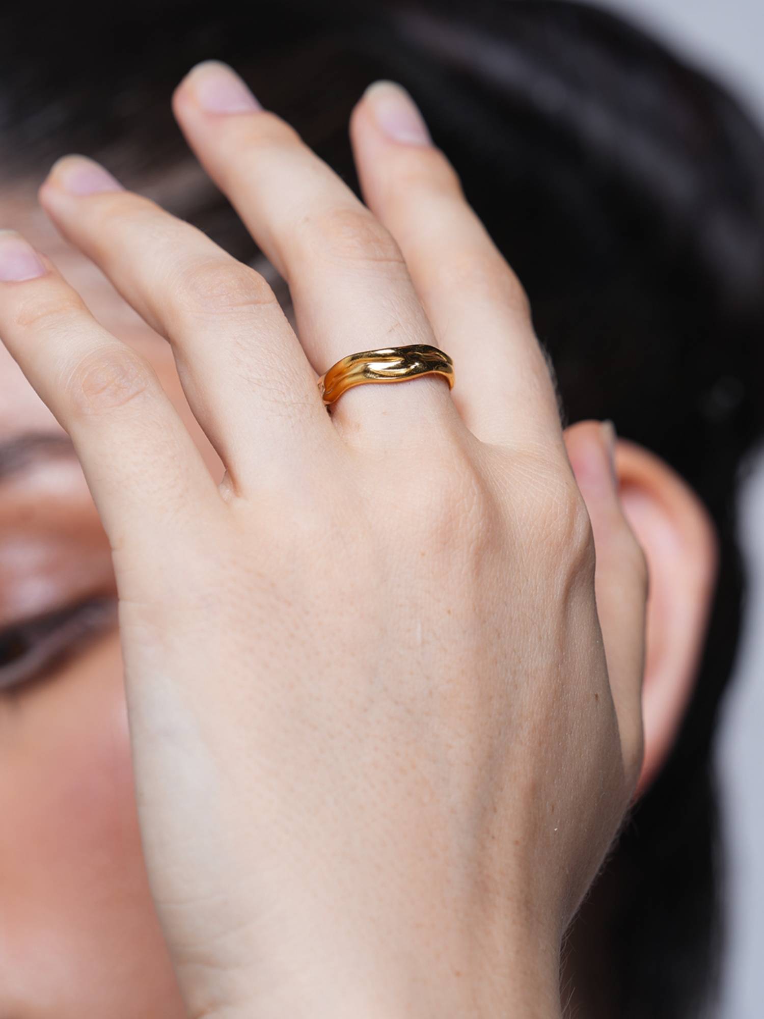 CAO JEWELLERY Stainless Steel Irregular Wave Opening Ring