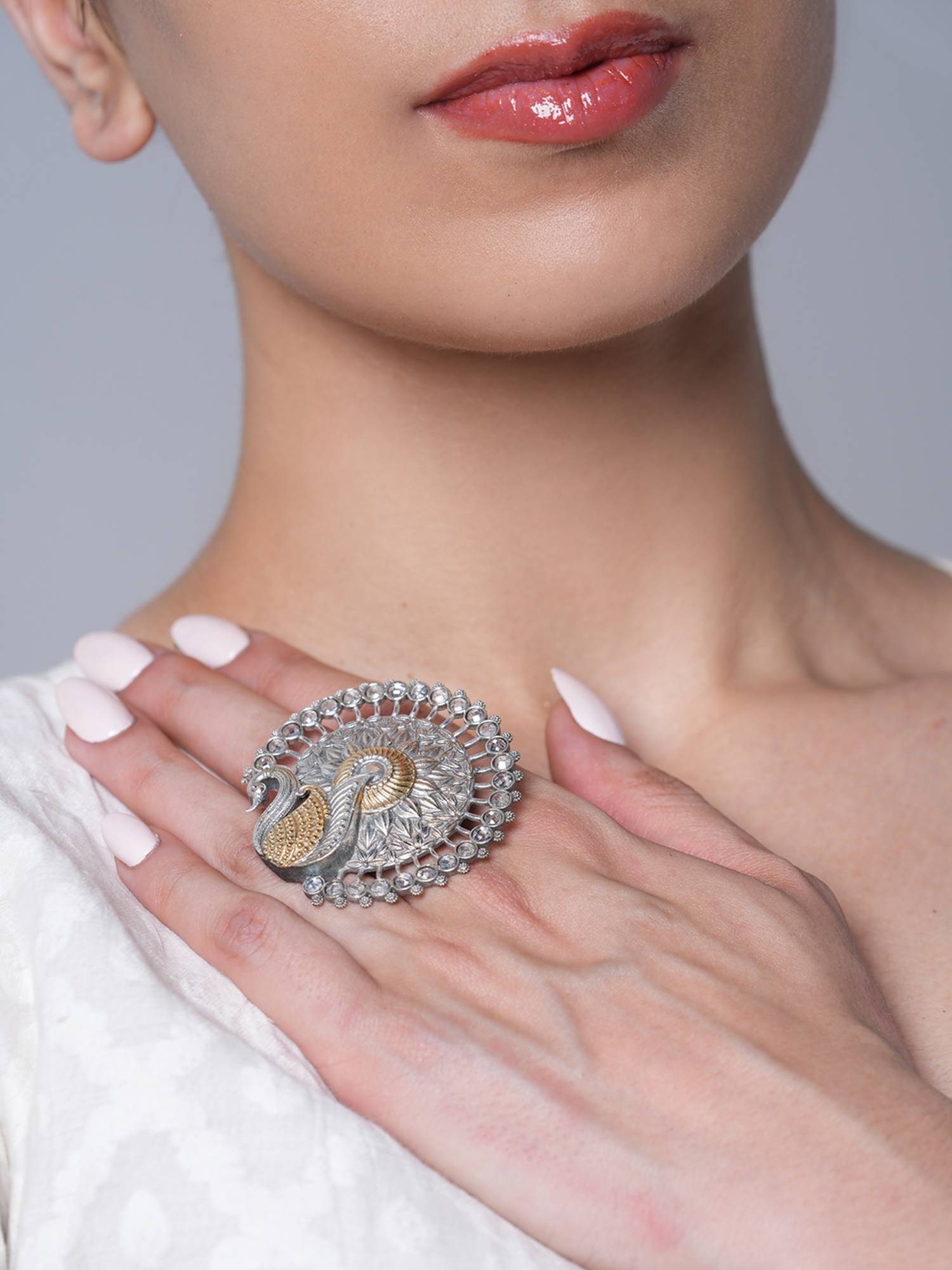 CAO JEWELLERY Beige Silver Polish Peacock Ring