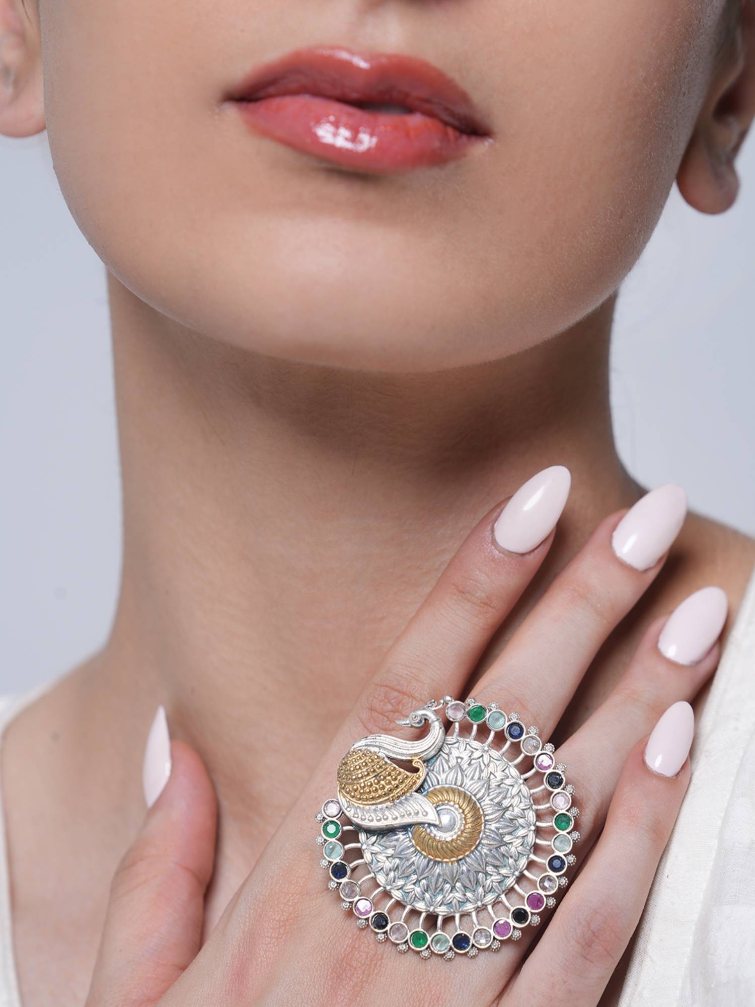CAO JEWELLERY Multi-Colour Silver Polish Peacock Ring