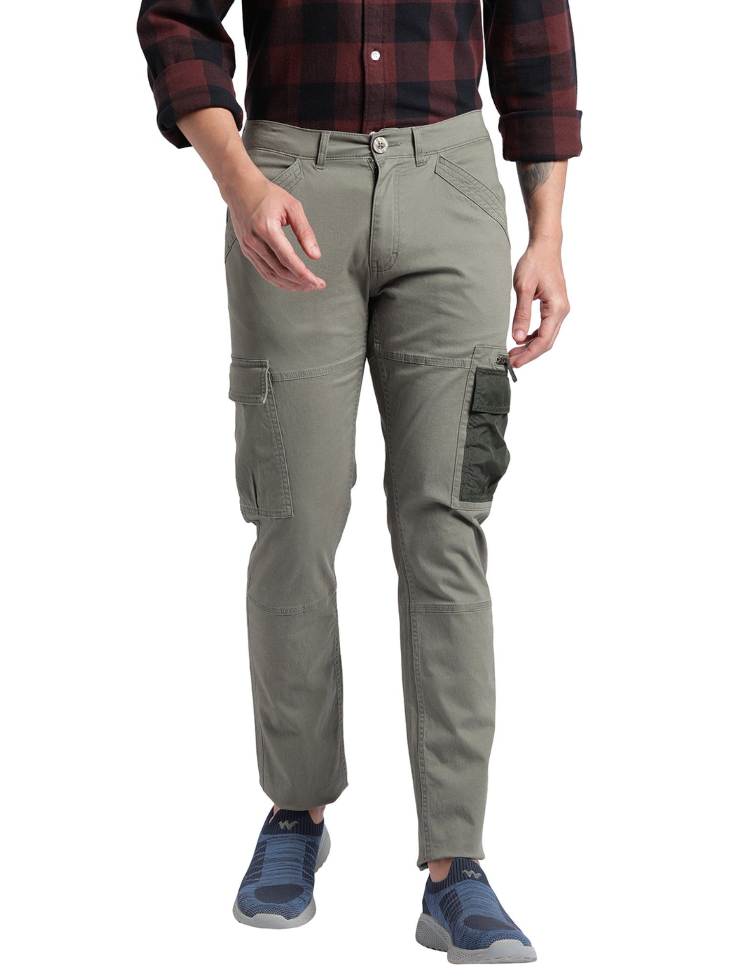 t-base Olive Solid Cargo Pant for Men Online India