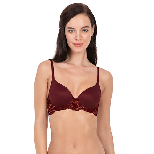Buy Amante Lace Seamless T-shirt Bra - Maroon (32D) Online