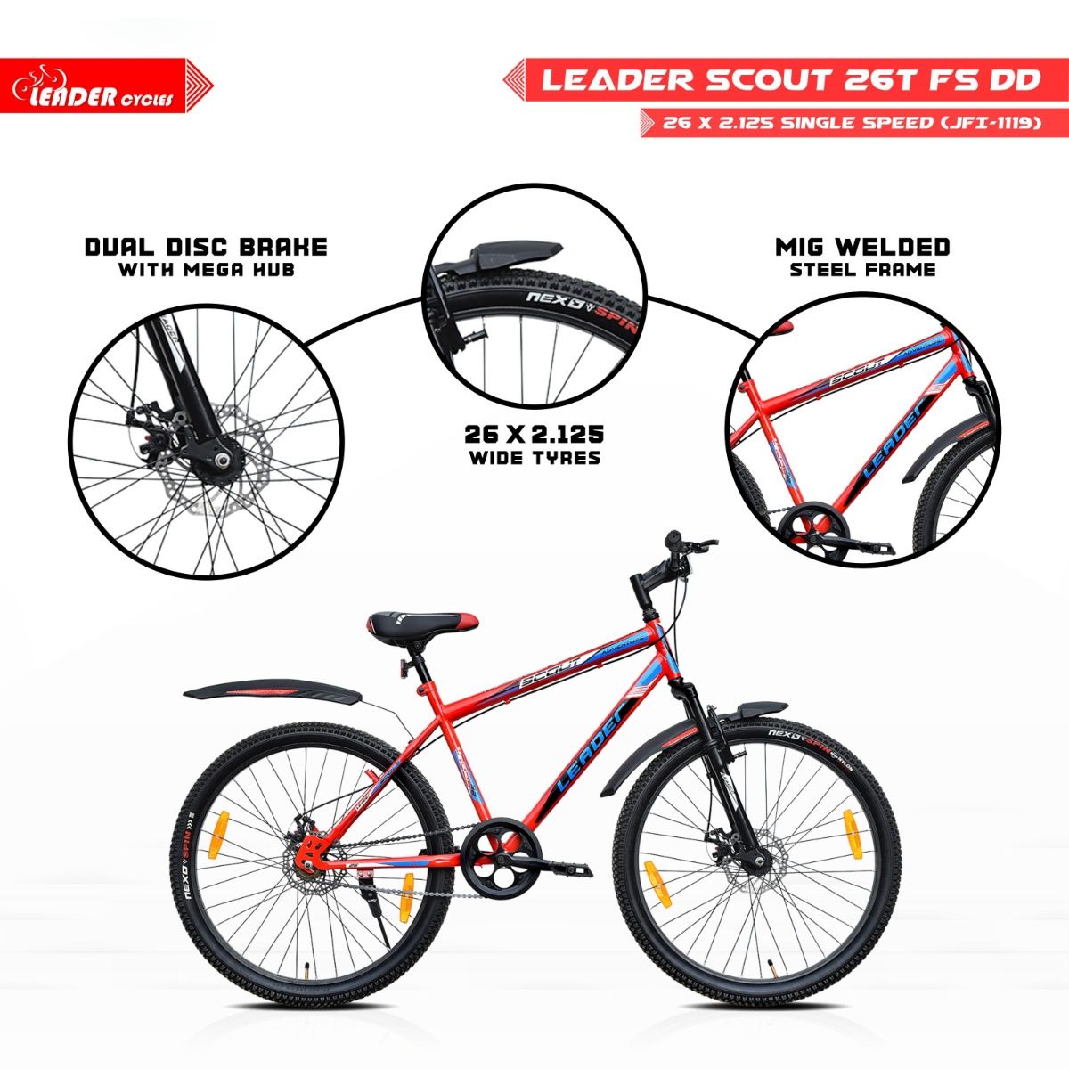 Buy Leader Cycles Spyder 27.5T 7 Speed Mountain Bike with Front Suspension Dual Disc Brake Online