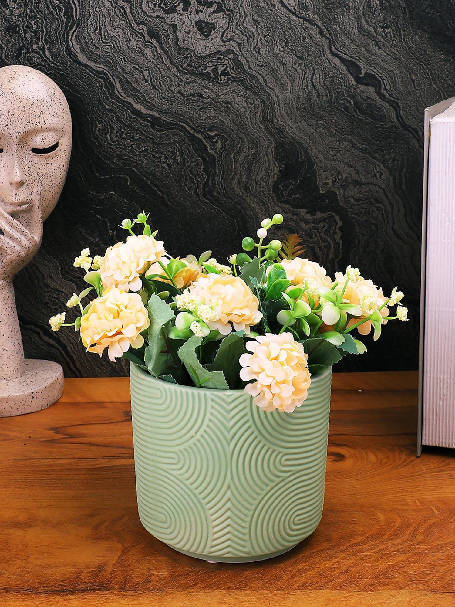 Tayhaa Green Pastel Spherical Ribbed Planter