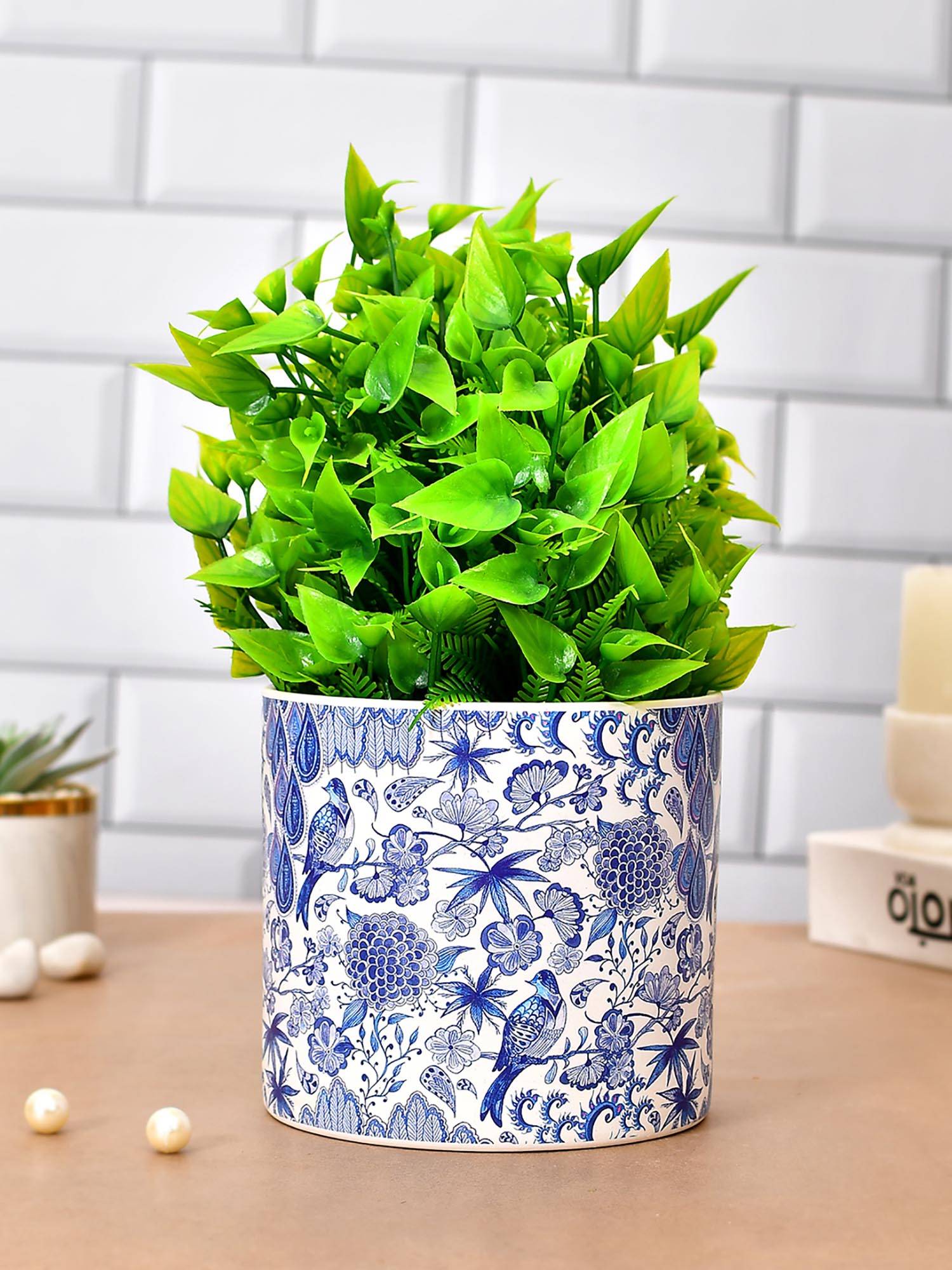 Tayhaa White Bird & Leaf Ceramic Planter