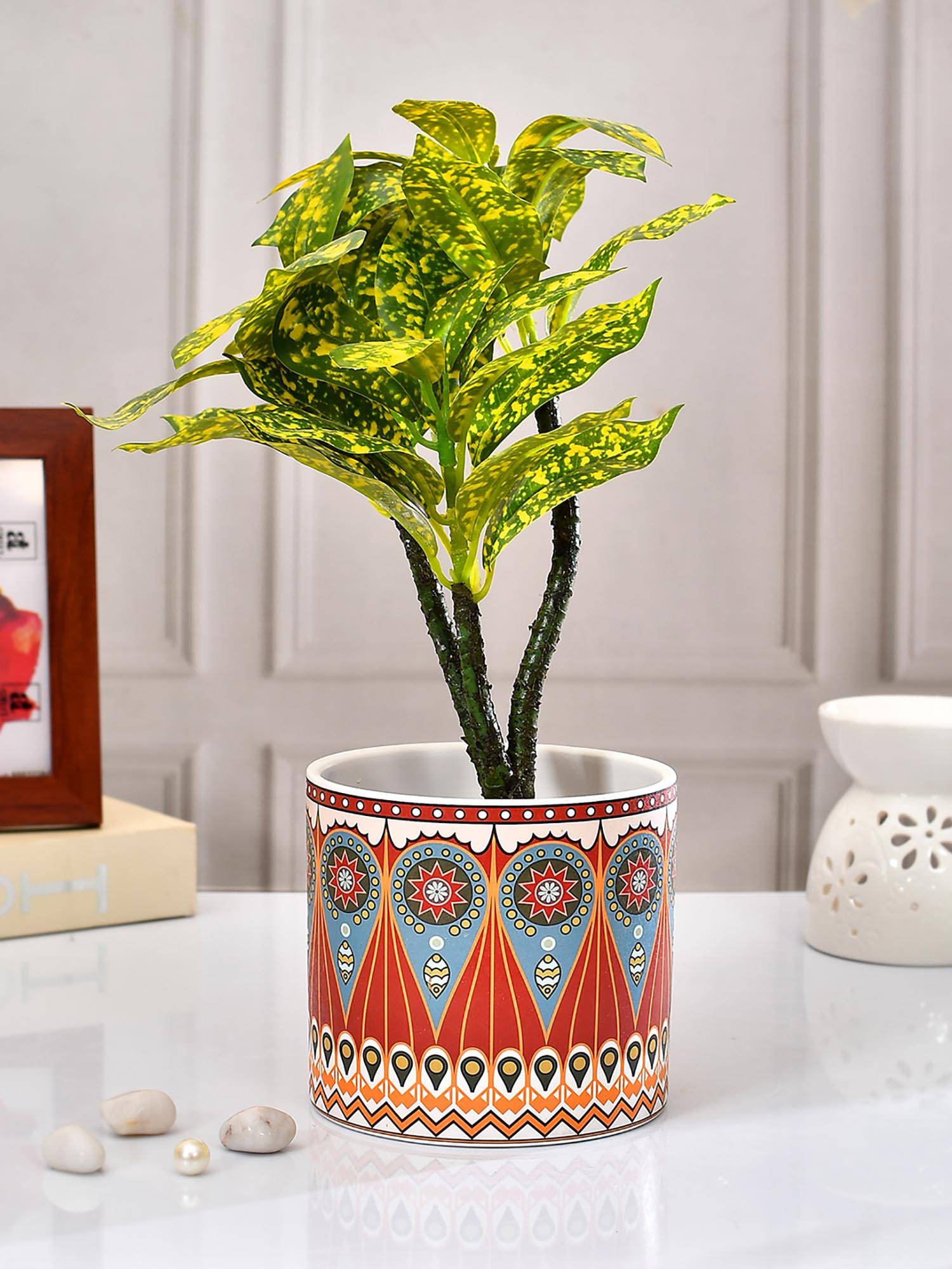 Tayhaa Red Vibrant Multi-Patterned Ceramic Planter