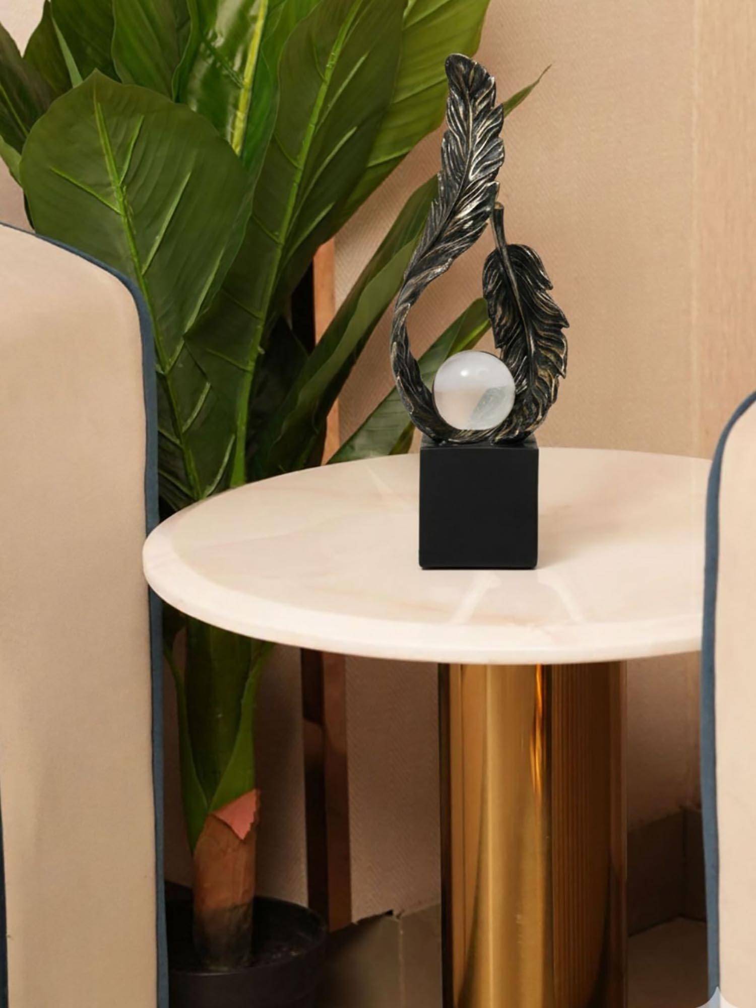 HOME 360 Feather Sculpture With White Orb On Black Base