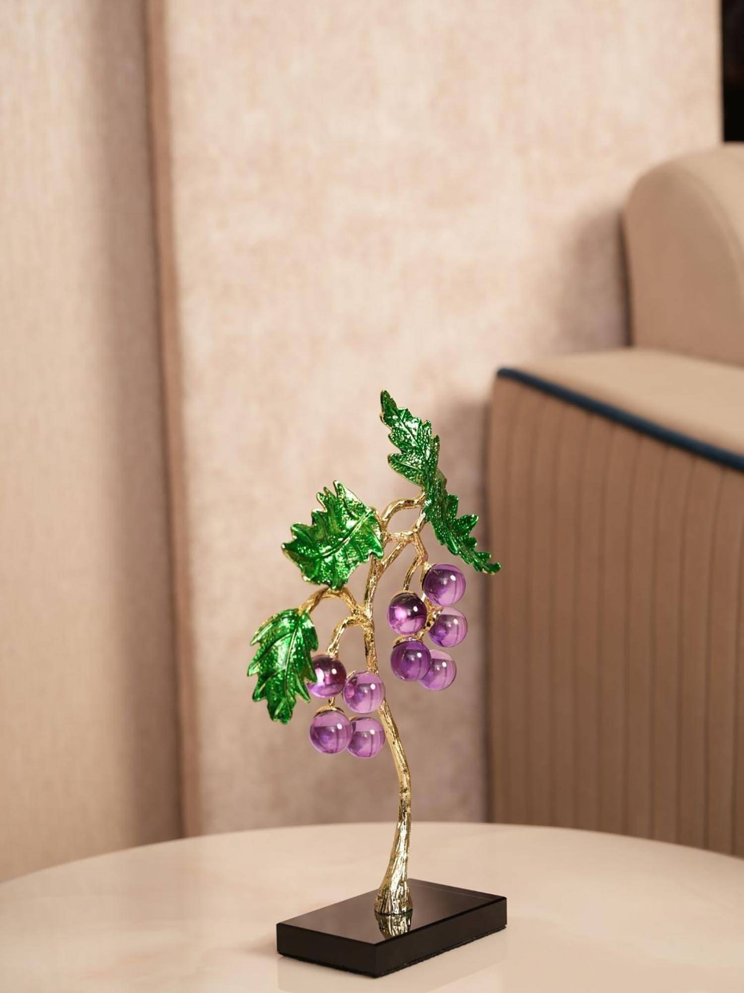 HOME 360 Multi-Color Crystal Grape Cluster with Leaves Showpiece