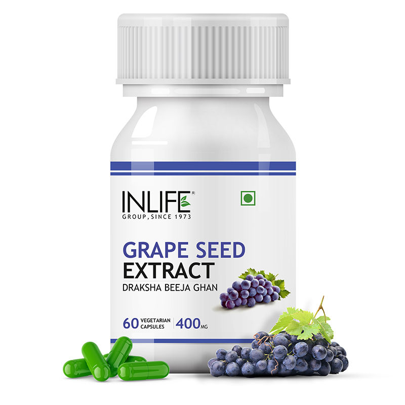 INLIFE Grape Seed Extract (Proanthocyanidins > 95%) Antioxidant, 400 mg - 60 Vegetarian Capsules