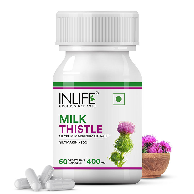 INLIFE Milk Thistle (80% Silymarin) 400mg Supplement(60 Vegetarian Capsules)