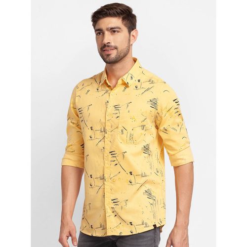 Spykar White Cotton Full Sleeve Printed Shirt For Men