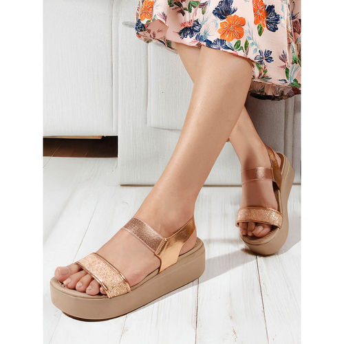 Buy Carlton London Women Rose Gold Glitter Platform Sandals Online