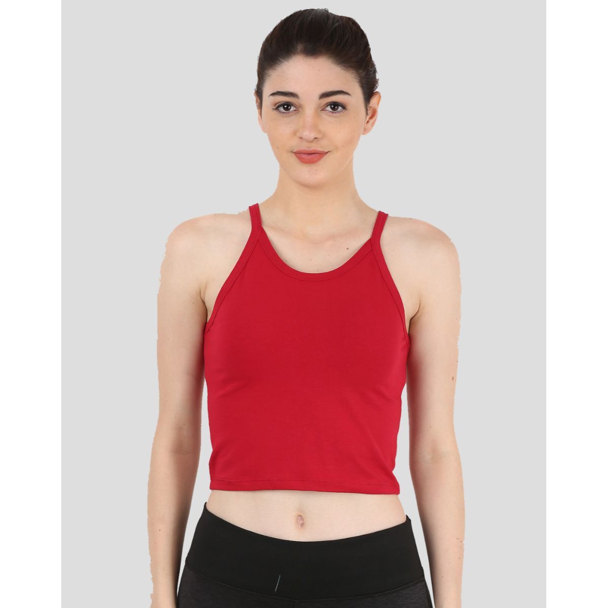 The Dance Bible Sleeveless Shoulder Strap Round Neck Red Crop Top S