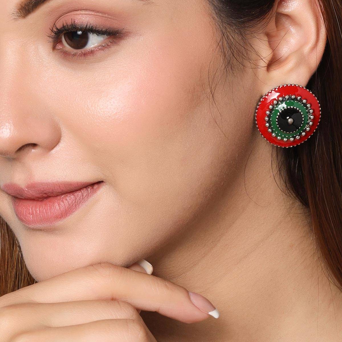 VIRAASI Meenakari Enameling Oxidised Ethnic Stud Earrings