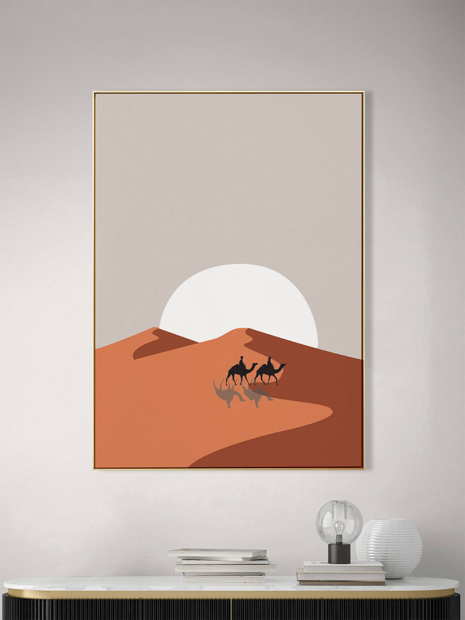 Nestroots Light Chasing Shadows Wall Painting Gold Floating Frame