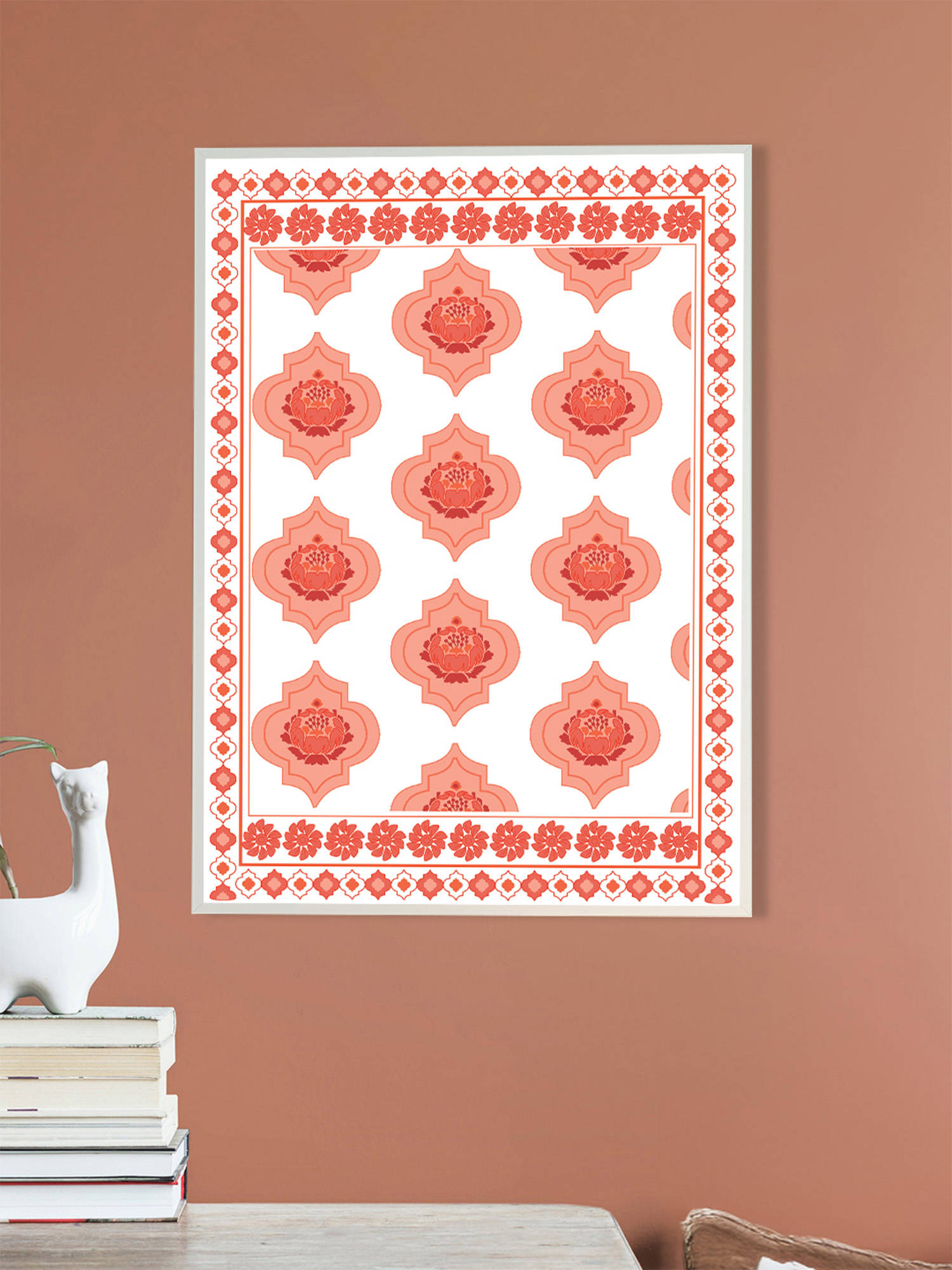 Nestroots Mughal Bazaar Floral Motifs Wall Painting White Floating Frame
