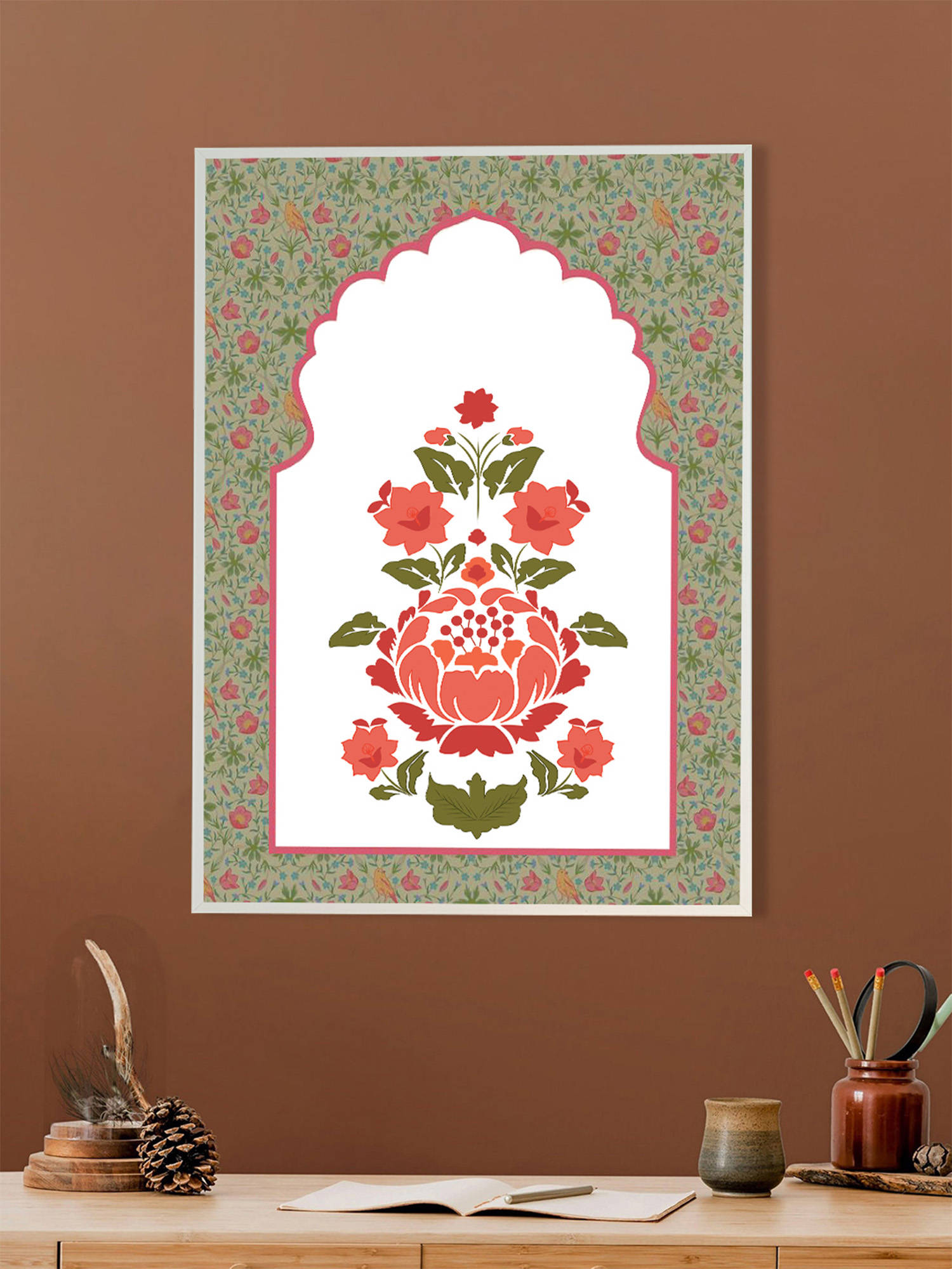 Nestroots A Royal Menagerie Of Blooms Wall Painting White Floating Frame