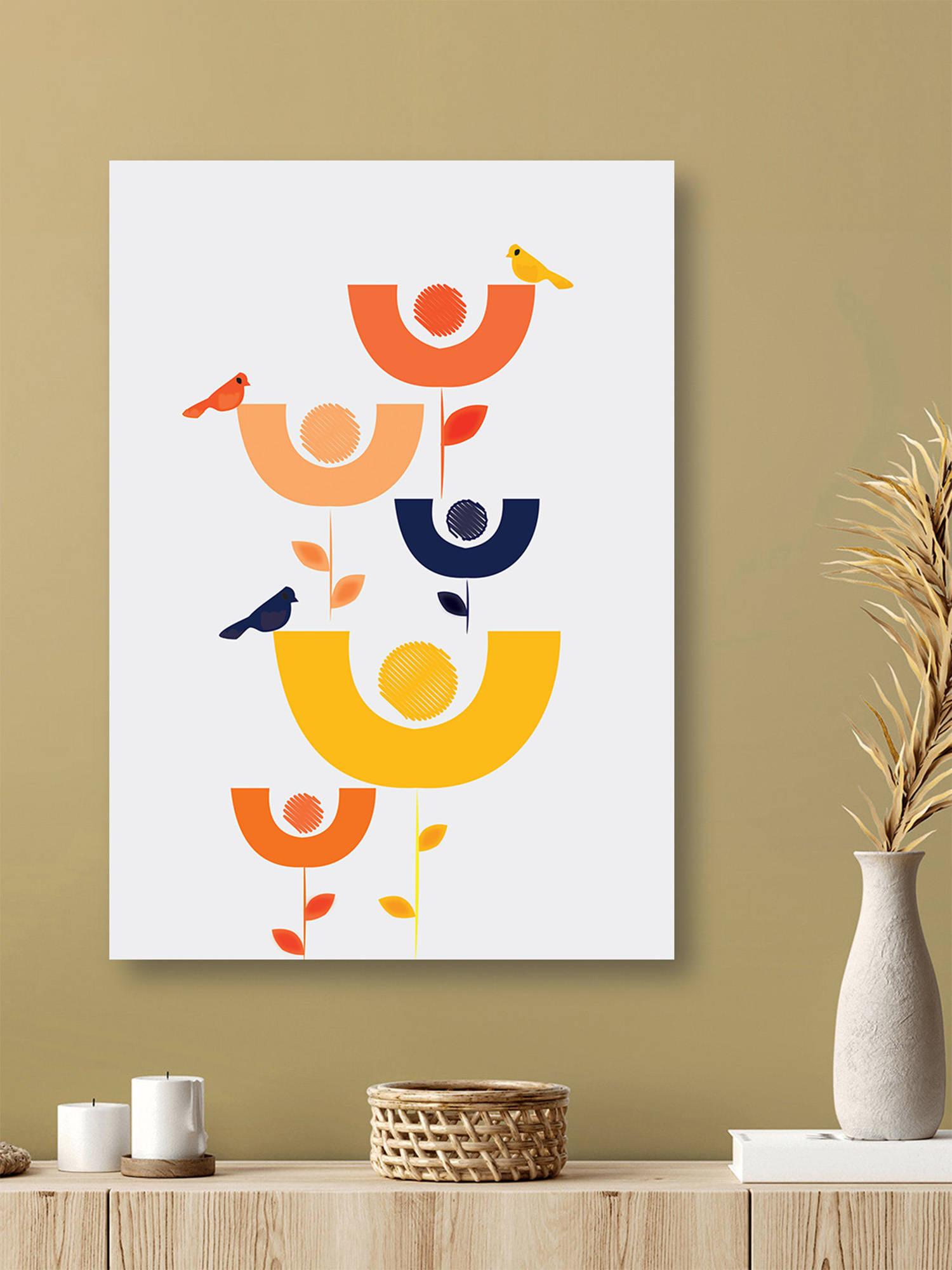 Nestroots Colorful Birds Abstract Canvas Print Multi-Color Wall Painting